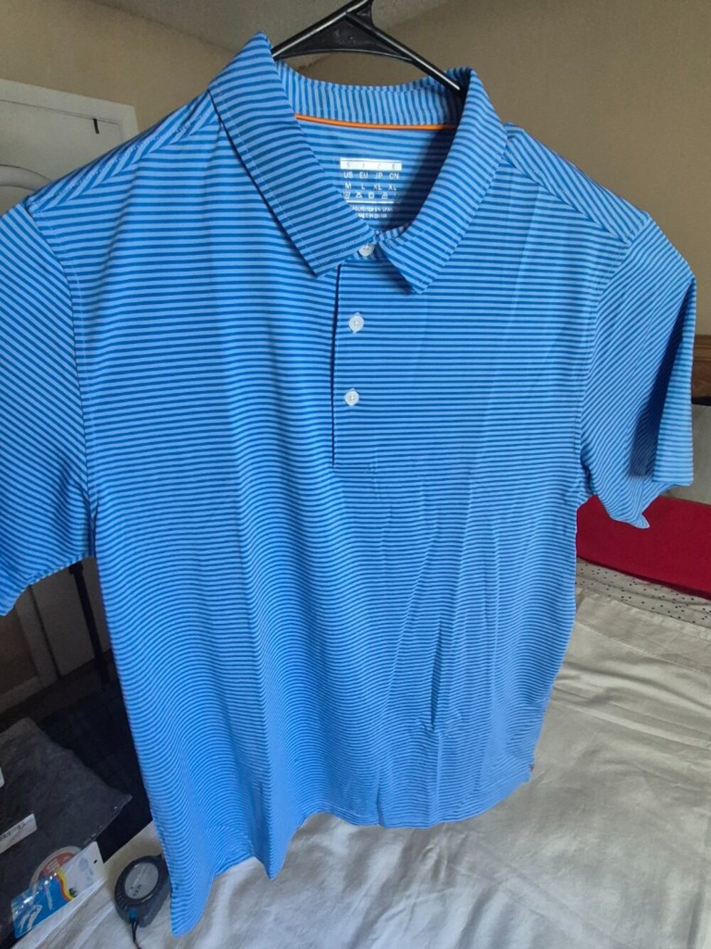 MAGCOMSEN Men's Polo Shirts Sleeve Striped Golf Polos UPF 30 Blue, Size M, NWT